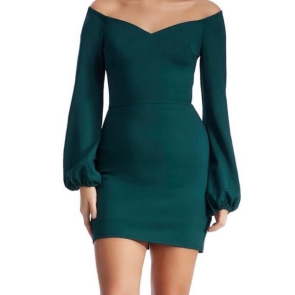 Dress the Population Esperanza Bodycon Long Sleeve Mini Dress‎ Sz M Emerald